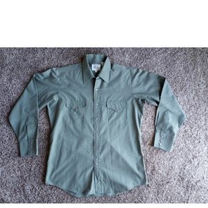 Ely Cattleman Pearl Snap Shirt 16 34 Western LS Mens Olive Green